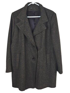 Vintage Women's Houndstooth Wool Coat Brown Black Medium Button Closure Pockets